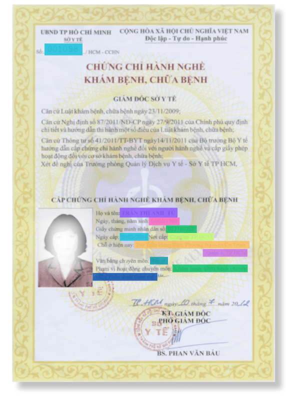 Trích xuất thông tin từ chứng chỉ hành nghề khám chữa bệnh