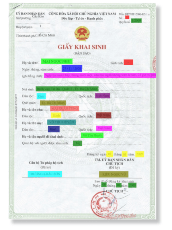 Giấy khai sinh mẫu từ 2011