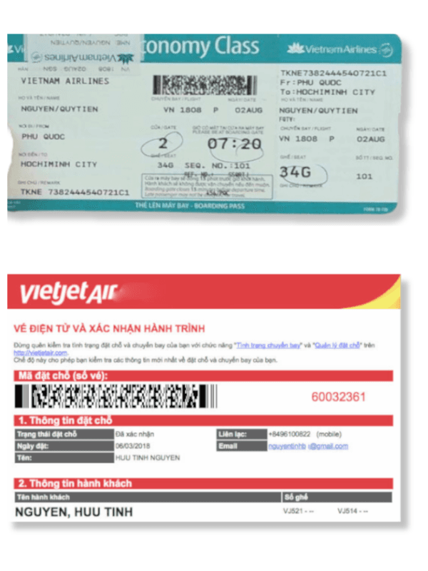Trích xuất thông tin từ phiếu đặt chỗ, vé máy bay điện tử (e-Ticket) thẻ lên máy bay (boarding pass)